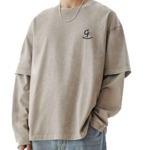 Style Street Wear coupe surdimensionnée avec 100% coton manches doubles T-shirts pour hommes personnalisés votre propre logo de marque - Product Image 1