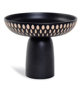 Tazón redondo de diseño de grabado de madera de latón AK con base grande en color negro y hueso para acentos de utensilios de cocina/vajilla - Product Image 1