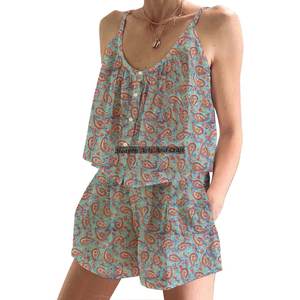 Conjunto de Pijama Corto de Lujo, Algodón Premium con Estampado Floral, Primavera/Verano, Ajustado, con Tirantes, Sin Mangas - Product Image 2