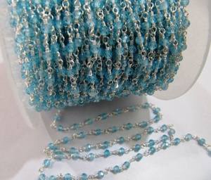 Cadena De Rosario de Topacio azul cielo con cuentas facetadas Rondelle 3mm Zirconia cúbica Piedra preciosa y tamaño de cristal de plata esterlina - Product Image 2