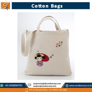 Bolsas de algodón con estampado promocional, diseño personalizable, cómodas bolsas de compras de lona de Color Natural exportadas desde la India - Product Image 5