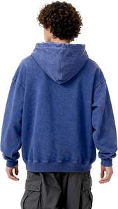 เสื้อฮู้ดดี้สีน้ำเงินซีดสไตล์วินเทจ ล้างสีแบบเรโทร มีกระเป๋าจิงโจ้และเชือกผูก ผลิตจากผ้าฝรั่งเศสเทอร์รี่เนื้อหนัก ทรงโอเวอร์ไซส์สำหรับผู้ชาย - Product Image 3