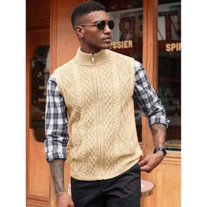 Gilet tricoté pour homme 2025, col montant, décontracté, sans manches, pull d'automne, 100% coton, services ODM OEM - Product Image 3