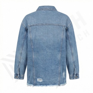 Veste en jean personnalisée pour femmes, poche sur la manche, style varsity, veste matelassée, jean lavable, vêtement d'extérieur en denim, élégant, décontracté, couleur personnalisée - Product Image 2
