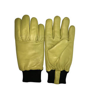 Guantes de cuero amarillo Cuero de piel de oveja Premium Costilla Cuff Durable Dedo completo Invierno Cálido Guantes de mano de obra a granel - Product Image 1