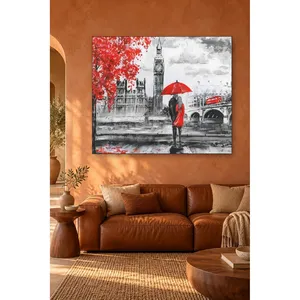 Parapluie rouge Fida et arbre rouge à Londres, impression sur toile - Product Image 1