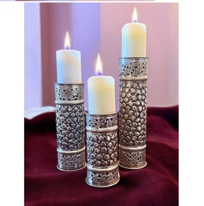 Lot de 3 bougeoirs en métal de style marocain en laiton argenté Trench Art pour la décoration de la maison pour Noël anniversaire Pâques - Product Image 1