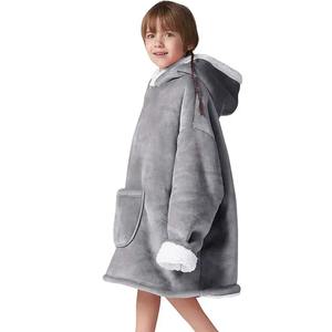 Women <b>Hoody</b> Flannel <b>Sherpa</b> Oversized Wearable Hooded Blanket With Sleeves - Product Image 3
