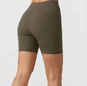 Short de motard côtelé vert olive pour femme sans couture taille haute Compression Fit tissu extensible Yoga Gym vêtements de sport - Product Image 3