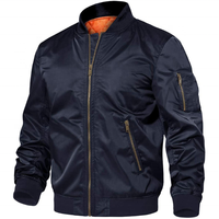 Veste bomber d'hiver tendance pour homme, col en V, bleu uni, broderie en sergé, 100% polyester, motif pilote
