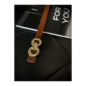 Women's Thin <b>Tan</b> <b>Belt</b> with Gold Buckle, Jacket <b>Belt</b>, Shirt <b>Belt</b>, Dress <b>Belt</b> - <b>Tan</b> - Product Image 2