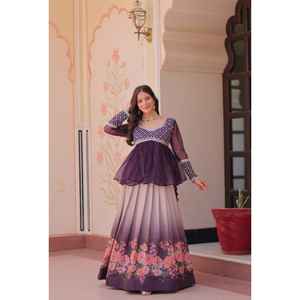 Lancement du nouveau tissu Designer Lehenga Choli Cosmos avec imprimés de fleurs Tissu Choli en mousseline de soie avec travail brodé - Product Image 1