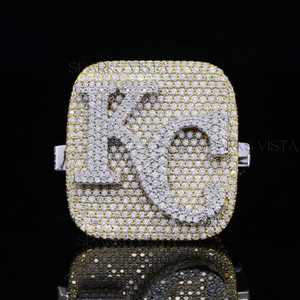 SPARKVISTA Custom Men's 14K Solid <b>Gold</b> Initial <b>Letter</b> KC Cluster Ring Hip Hop Style Moissanite Iced Lab Created Daily Wear GIA - Product Image 6
