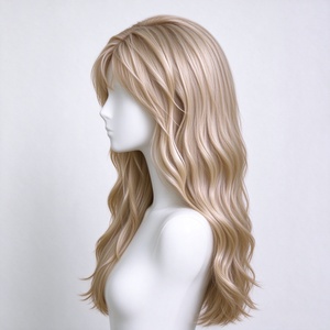 Golden Long Wavy <b>Wig</b> Heat Resistant <b>Synthetic</b> Hair Middle Part Soft Waves for Daily Wear Cosplay - Product Image 4
