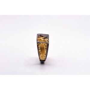 Anillo de Sello Rústico Vikingo Unisex de Plata de Ley 925, Hecho a Mano, con Acabado Kintsugi Dorado Oxidado, Joyería Artesanal - Product Image 3