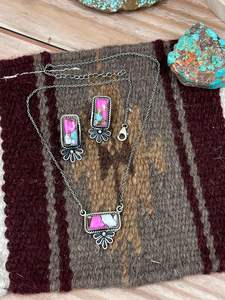 Handmade Sterling Silver Cotton <b>Candy</b> Turquoise <b>Necklace</b> and Earrings Set Rhodium and Gold Plated Gift for Her - Product Image 3