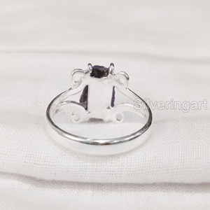 Bague pour femme en argent sterling 925 avec pierre brute naturelle Améthyste, pierre de naissance de février, style hippie, fil de fer, pour Noël - Product Image 5