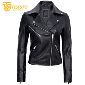 100% <b>Real</b> <b>Leather</b> Women's Winter Racer <b>Jacket</b> New Casual & Stylish Breathable Stand Collar in Premium Packaging - Product Image 2