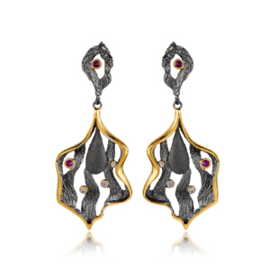 Boucles d'oreilles artisanales turques en argent sterling 925, design feuille de rubis oxydé, vente en gros, style vintage - Product Image 1