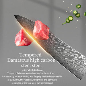 Vente en gros Personnalisé Premium Qualité OEM ODM Service Couteau de Chef Lame Damas Couteau de Cuisine Acier Inoxydable Manche en Résine Bleu - Product Image 6