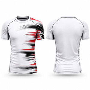 Men's Short Sleeve Rash Guard White Red <b>Black</b> Sublimation Print Quick Dry <b>Compression</b> <b>Shirt</b> for Gym Fitness Workout - Product Image 1
