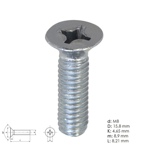 Vite a testa svasata Pozidriv in metallo, zincata, M08x20 mm, DIN965 - Product Image 1