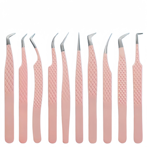 Pinzette da donna in tinta unita rosa russo di alta qualità per il trucco Logo personalizzato <span class=keywords><strong>Stefan</strong></span> in acciaio punta punta Volume etichetta privata - Product Image 1