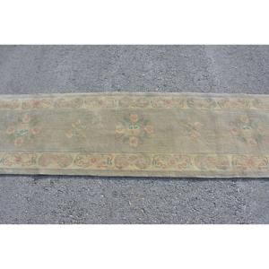 Vintage Turkish <b>Rug</b>, 2.2x10.6 ft <b>Runner</b> <b>Rug</b>, Gray Pink Abstract Wool <b>Rug</b> - Product Image 4