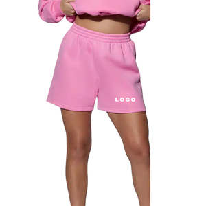 Shorts pour femmes avec logo personnalisé, en molleton de coton, épais, doux, avec poches, vêtements de détente, shorts cargo pour femmes - Product Image 2