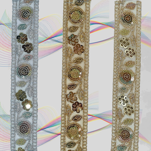 Tejido bordado artesanal de 9 metros con borde de encaje de organza, costura de ajuste de lujo para saris, bolsos de diseñador Lehengas nupcial - Product Image 5