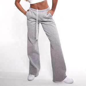 Heavyweight 100% Cotton French Terry Plain Blank Gray Workout Active Bottoms Running <b>Joggers</b> <b>Flared</b> Sweatpants for <b>Women</b> - Product Image 1