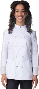 แจ็กเก็ตสำหรับเชฟชายและหญิงกระดุมไข่มุก10เม็ดสำหรับเชฟแขนยาวผ้าแคนวาสสีขาวปรับแต่งสีได้ - Product Image 4