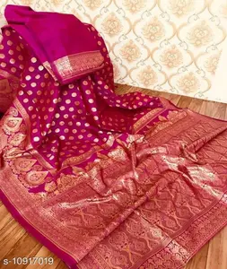 Fancy etnico Wear morbido sari di seta Banarasi con lavoro di tessitura con Pallu pesante e stesso bordo di tessitura camicetta pezzi per le donne