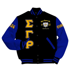 Sigma Gamma Rho 1922 Signature Varsity Jacket SGRho Greek Letterman Royal Blue Poodle <b>Pride</b> Fashion Coat - Product Image 4