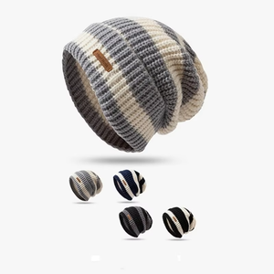 Wholesale Custom Patch Fashion <b>Strip</b> Beanie Jacquard Knitted Caps Beanie Unisex for Men Winter Knitted <b>Hats</b> 2026 - Product Image 1