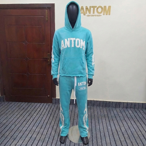 Conjunto de 2 Piezas de Chándal Deportivo Personalizado de Invierno con Bordado Desgastado, Pantalones Deportivos Desteñidos por el Sol, Chándal de Dos Piezas con Pantalones Anchos - Product Image 4