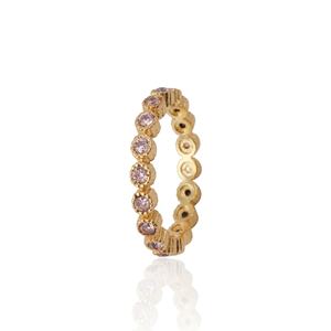 Anillo de piedras preciosas de cuarzo rosa hecho a mano forma redonda con bordes de diseñador de corte facetado chapado en oro joyería de moda bonita - Product Image 1