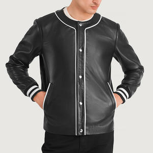 Ropa de calle de béisbol con logotipo personalizado para hombre, chaqueta universitaria Letterman con logotipo bordado, cuello levantado, manga de cuerpo de cuero - Product Image 5