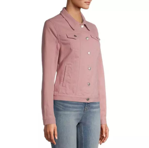 Veste en jean pour femme Veste en jean à manches longues Vêtements pour femmes Couleur rose Quantité Manteau personnalisé Coton Poches OEM - Product Image 2