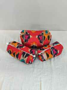 3-Piece Cotton Ikat Print <b>Makeup</b> <b>Bag</b> Set with Zipper Closure Lightweight Travel Organizer for Toiletries - Product Image 6