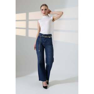 Jean Palazzo avec détail poche décorative 1710 - Denim bleu foncé - Product Image 6