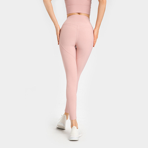 Pantalones de Yoga de Cintura Media Color Durazno, Leggings Deportivos de Secado Rápido, Transpirables, de Spandex/Poliéster, con Efecto Push-Up - Product Image 3