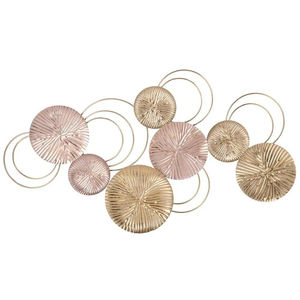 Décoration murale en métal de qualité supérieure, art mural moderne, cercles de feuilles de lotus dorées et blanches, sculpture murale en fer faite à la main pour le salon - Product Image 5