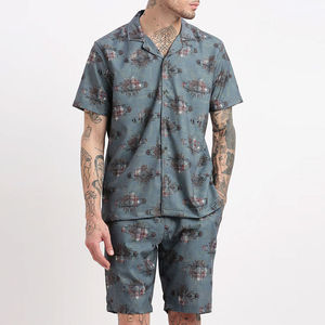 Meilleur ensemble de costume d'été formel pour hommes T-shirt imprimé léger et respirant Shorts col montant motif solide - Product Image 1