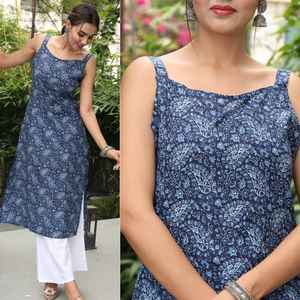 มาใหม่พิมพ์ผ้าฝ้ายผ้าไหมตรง Kurta ชุดผู้หญิงฤดูร้อนสวมใส่ Kurti กางเกงชุดผู้หญิง - Product Image 2