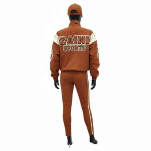 Conjunto de Chaqueta Cortavientos para Mujer, Tejido de Tricot de Poliéster, Estilo Panelado en Tono Marrón, Logotipo Bordado en Chenilla, Talla Grande - Product Image 2