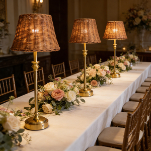 Ensemble d'éclairage de mariage pour l'extérieur et l'intérieur avec télécommande tactile en métal, <span class=keywords><strong>abat</strong></span>-<span class=keywords><strong>jour</strong></span> en rotin fait main rechargeable - Product Image 1