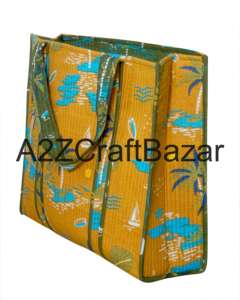 Sac fourre-tout en coton ethnique bohème indien pour femmes, matelassé, fait à la main avec un imprimé floral en blocs, écologique, usage quotidien, grossistes - Product Image 5