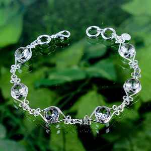 Beautiful 925 Sterling Silver Adjustable <b>Chain</b> Faceted Round White Topaz Fine Link for Women Christian Party Gift - Product Image 1