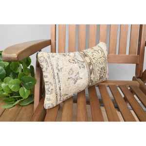 <b>Beige</b> Woven Kantha Patchwork Wool <b>Throw</b> Pillow 8x16 Inch Vintage Floral Embroidery Eco-Friendly Non-Slip Removable Washable - Product Image 2